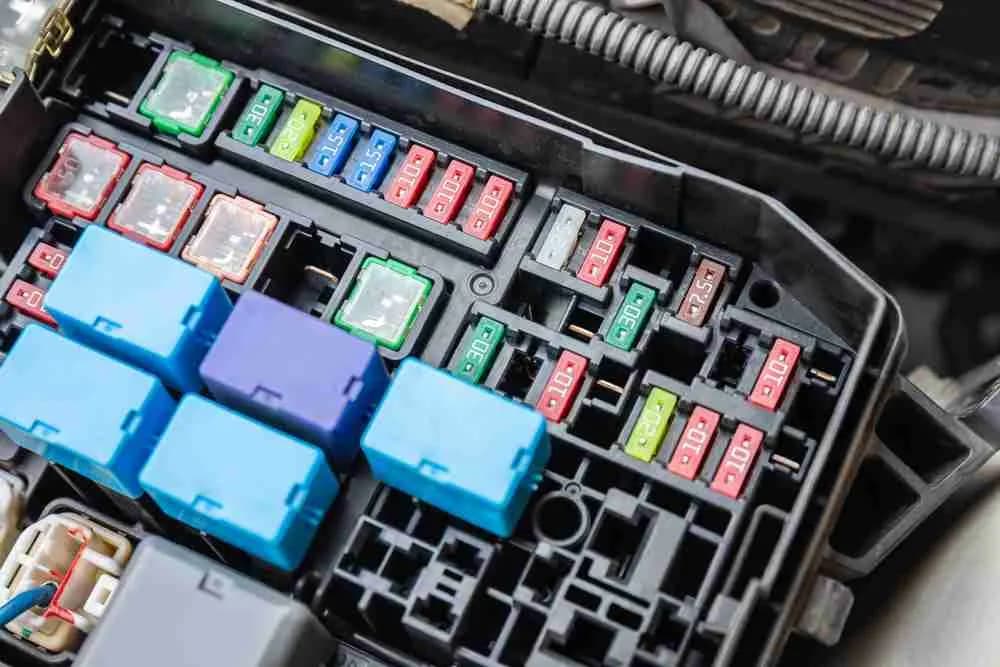 Vehicle fuse and relay box with colored fuses