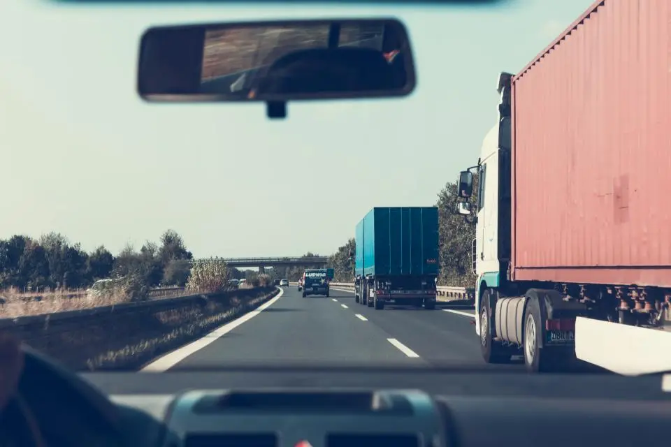 Driver's view of a freeway with a semi truck ahead