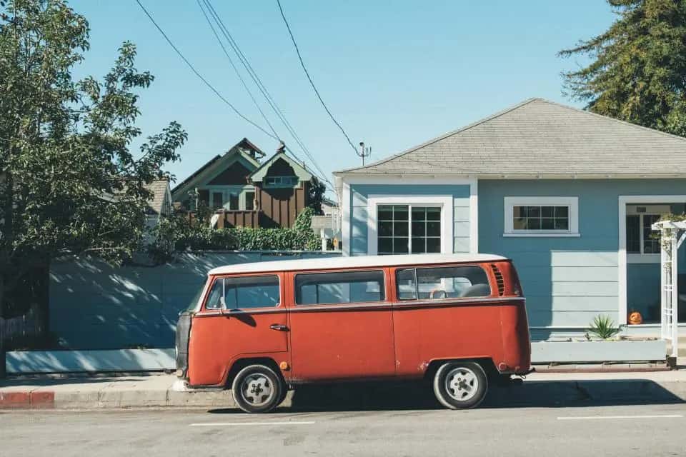 Classic van parked in a neighborhood