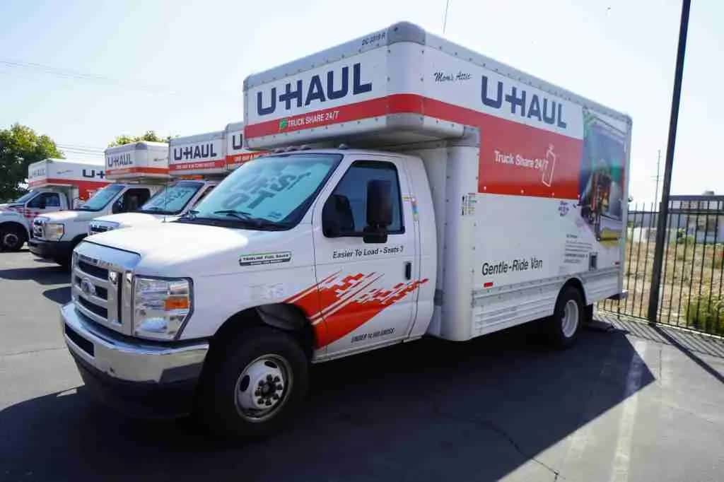 U-Haul moving truck parked on the Upland lot