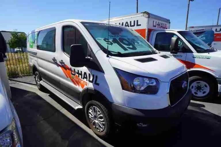 U-Haul cargo van parked on the lot