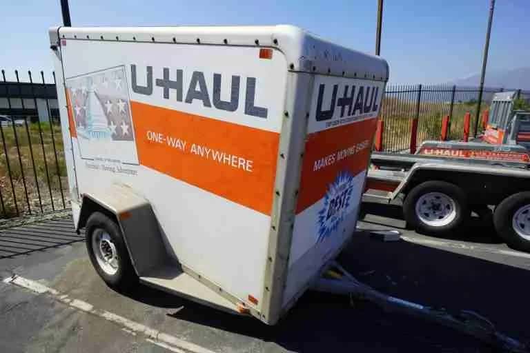 Rear of a U-Haul enclosed cargo trailer
