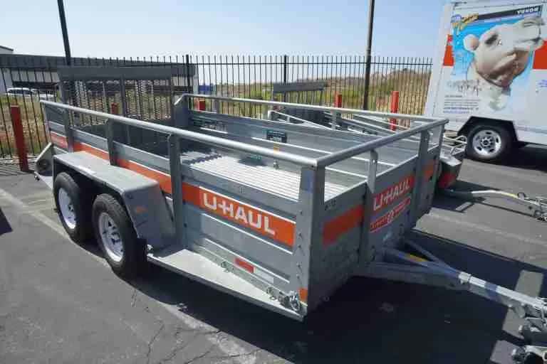 U-Haul utility trailer parked on the lot